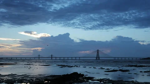 Dramatic, 4K Time-lapse of Bandra Worli Sea Link Aerial view, Mumbai City, 4k Stock Footage 138267628