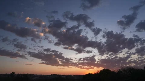 A Dramatic 4K Timelapse of a the movement of clouds at sunset, during golden Stock Footage 242941360
