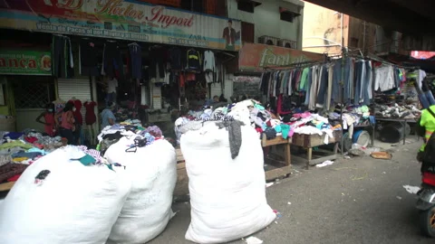 Dramatic 4k video of downtown Haitian street market in caribbean, dominican Stock Footage 141809439