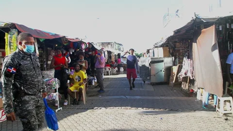 Dramatic 60fps clip of downtown capital Haitian market on Duarte Avenue, Dominic Stock Footage 145694611