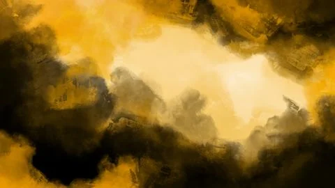 Dramatic Abstract Digital Painting Featuring Ethereal Gold and Black Smoke Stock Illustration