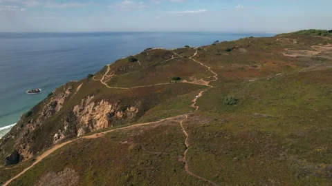 Dramatic aerial drone reveal of Ursa Beach, Portugal Stock Footage 211378111