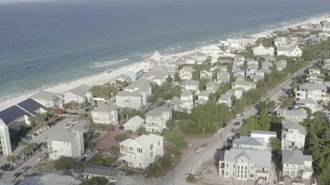 Dramatic Aerial / Drone Shot Flying Over Gorgeous Beach Houses Stock Footage 172307673