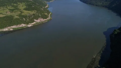 Dramatic Aerial Drone shot of rivers and mountains in Belgrade Stock Footage 94527113