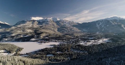 Dramatic Aerial Fly Over A Snow Covered Forest At A Ski Resort Stock Footage 84922055