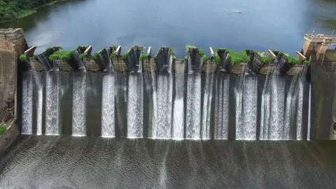 Dramatic aerial footage of flowing dam wall Stock Footage 134909821