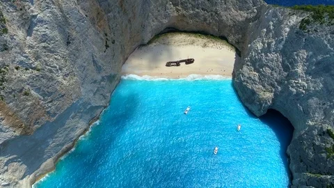 Dramatic Aerial Footage Shipwreck Bay, Navagio Beach, Zakynthos, Greece Stock Footage 83182053