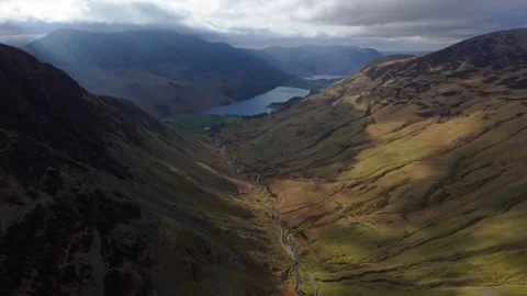Dramatic aerial landscape of Honister Pass in Lake District with lakes Video stock 306083671