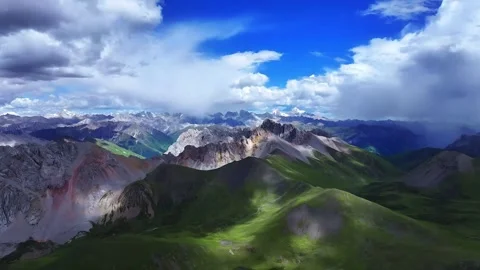 Dramatic Aerial Landscape of Rugged Mountain Peaks Mount Genyen Sichuan China Видео 339256181