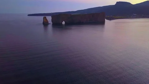 Dramatic aerial reveal of Percé Rock Stock Footage 204872112