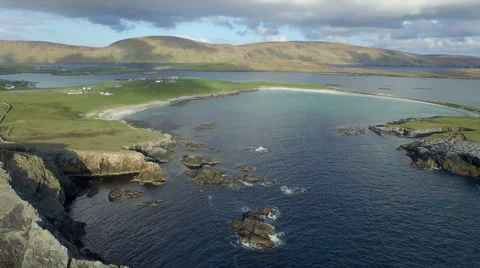 Dramatic aerial shot off the coast of Shetland, Scotland Stock Footage 58449267