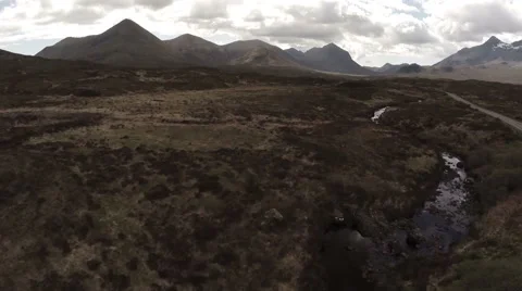 Dramatic aerial shot of the Cuillin mountain range on Skye Stock Footage 57973054
