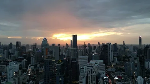 Dramatic Aerial Sunset Over Bangkok, Thailand Skyline Stock Footage 334124648
