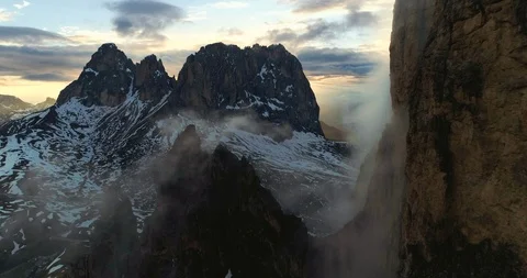 Dramatic Aerial Sunset View Of Italy Dolomites Stock Footage 127143067