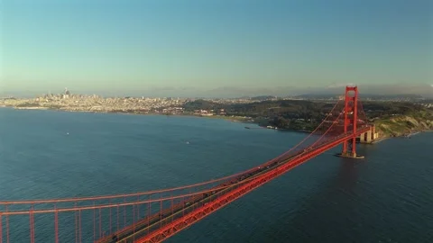 Dramatic Aerial View Along Golden Gate Bridge In San Francisco With City Skyline Stock Footage 339065455
