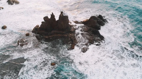 Dramatic aerial view of beautiful rock in the Atlantic Ocean, isolated from the Stock Footage 109262357