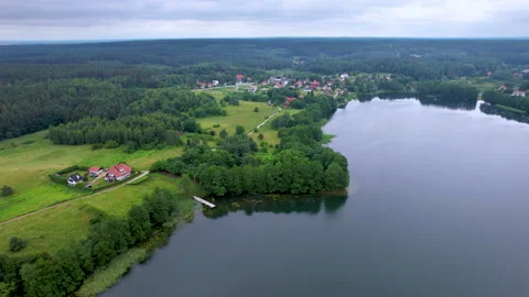 Dramatic Aerial View of Big Lake and Green Forest. Epic Amazing Nature Landscape 스톡 동영상 219000677