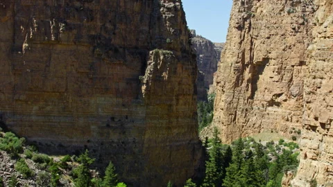 Dramatic aerial view deep inside a steep Canyon near Big Horn Canyon, Montana Stock-Footage 260746236