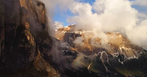 Dramatic Aerial View of Dolomites Mountains at Sunset 127104827
