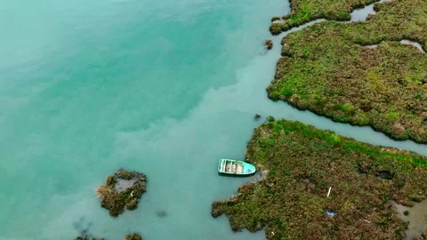 Dramatic aerial view of Drin river in Albania . Stockbeeldmateriaal 242991731