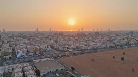 Dramatic aerial view of Jeddah city during sunset in Saudi Arabia at high Stock Footage 275217565