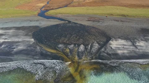 Dramatic aerial view revealing talisker bay beach landscape Stock Footage 334058841