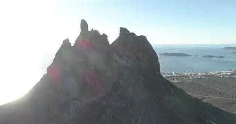 Dramatic aerial view through picturesque rock formation in Baja Mexico\ Stock Footage 171146946