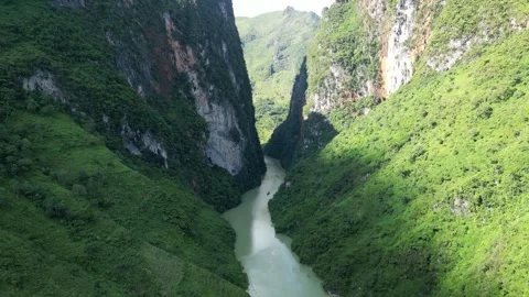 Dramatic Aerial View of Tu San Canyon River Valley in Ha Giang, Vietnam Stock Footage 334620233