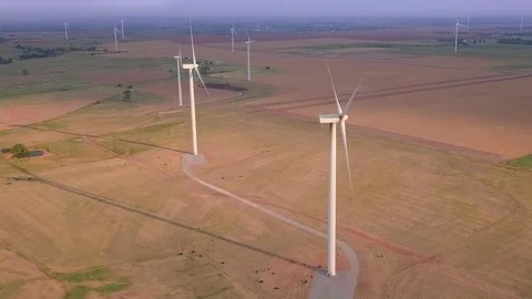 Dramatic aerial view of wind turbines in Oklahoma, USA. Stock Footage 93189363