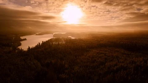 Dramatic aerial winter sunset view Stock Photos