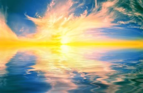 Dramatic alien sky is reflected in the water Foto stock