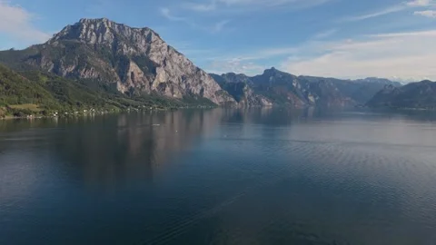 Dramatic Alpine Mountains Rising Above a Calm Lake in Austria Stock-Footage 345864558