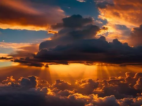 Dramatic amazing sky and clouds from above at sunset.Colorful pastel sky ba.. Stock Photos