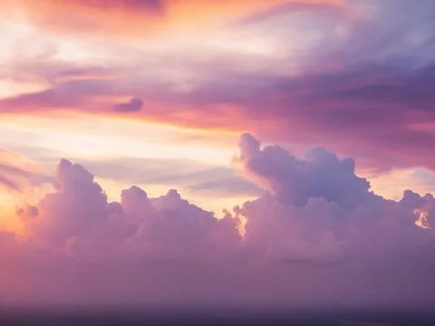 Dramatic amazing sky and clouds from above at sunset.Colorful pastel sky ba.. Foto stock