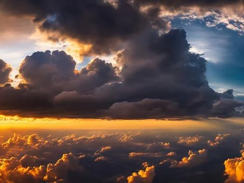 Dramatic amazing sky and clouds from above at sunset.Colorful pastel sky ba.. Foto stock