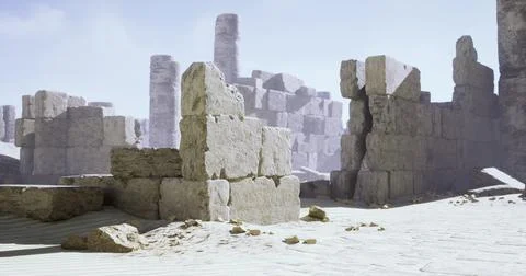 Dramatic ancient ruins with towering stones under clear blue sky Stock Illustration