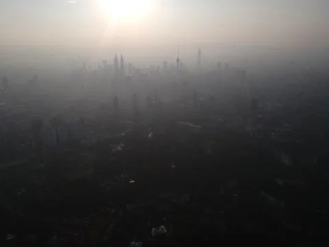 Dramatic and beautiful aerial view Kuala Lumpur city in the morning with the  Stock Photos