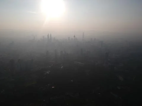 Dramatic and beautiful aerial view Kuala Lumpur city in the morning with the  Stock Photos