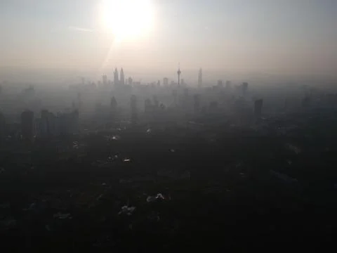 Dramatic and beautiful aerial view Kuala Lumpur city in the morning with the  Stock Photos
