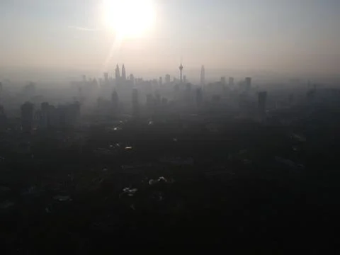 Dramatic and beautiful aerial view Kuala Lumpur city in the morning with the  Stock Photos