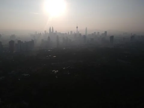 Dramatic and beautiful aerial view Kuala Lumpur city in the morning with the  Stock Photos