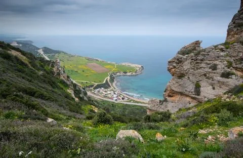 Dramatic and beautiful landscape and Seascape from the top of a hill Stock Photos