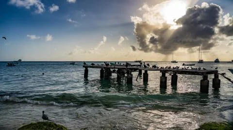 Dramatic and beautiful sunset at Los Roques National Park. Stock Photos