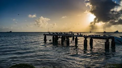 Dramatic and beautiful sunset at Los Roques National Park. Stock-Fotos