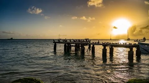 Dramatic and beautiful sunset at Los Roques National Park. Stock Photos