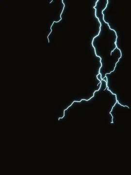 A dramatic and powerful image of a lighting bolt striking against a deep Stock Photos