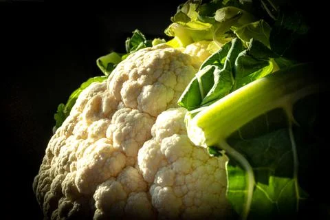 Dramatic Angled View of Head of Cauliflower Foto stock