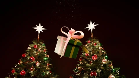 Dramatic Approach to Floating Christmas Present, 4K 库存影片 347572268