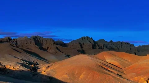 Dramatic Arid Mountain Landscape with Deep Blue Sky Tibet China Stock Footage 346737302