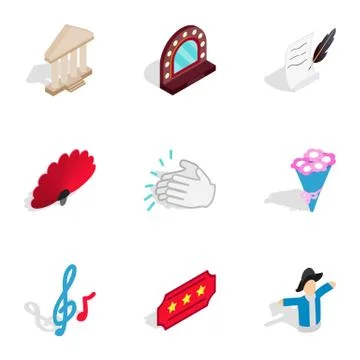 Dramatic art icons, isometric 3d style Stock Illustration